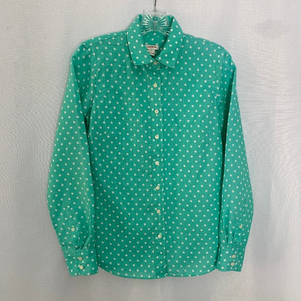 J CREW FACTORY Polka Dot Linen Long Sleeve Shirt